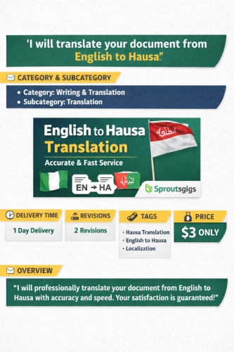 I will translate Hausa to English or English to Hausa professionally