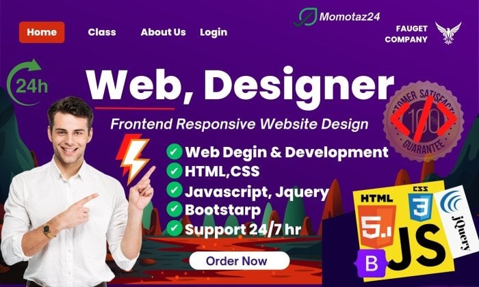 I will be your frontend responsive website designer in HTML CSS js bootstrap