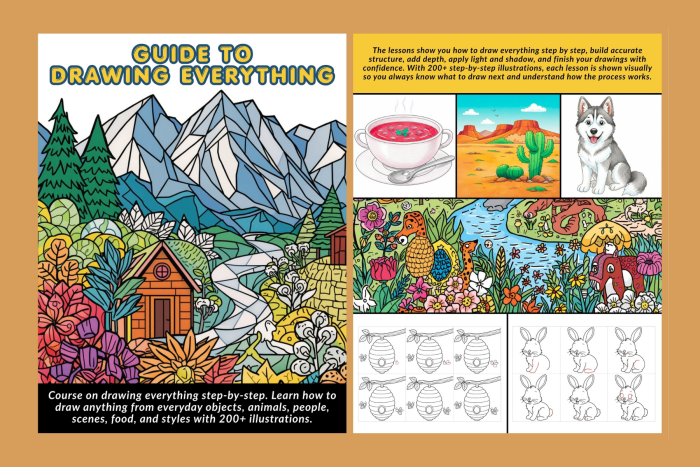 I will provide Guide to Drawing Everything: A simple step-by-step drawing course of 200+ illustrations