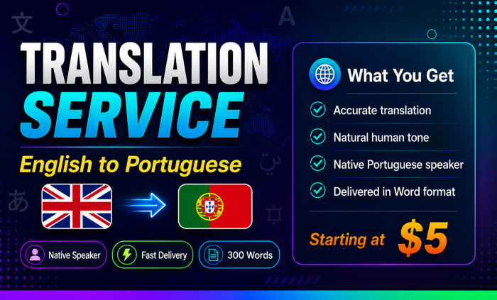 I will translate documents and texts from English to Portuguese