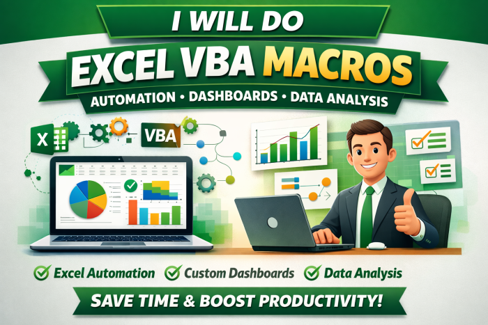 I will do Excel VBA, Macros, Automation and Custom Dashboards