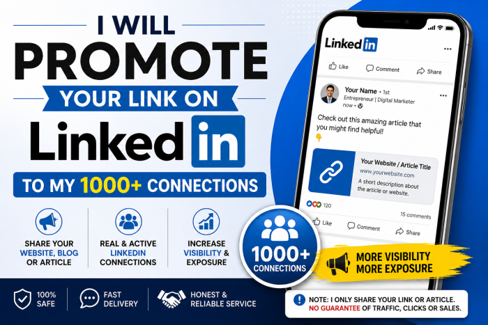 I will promote your link on LinkedIn to my 1000+ connections