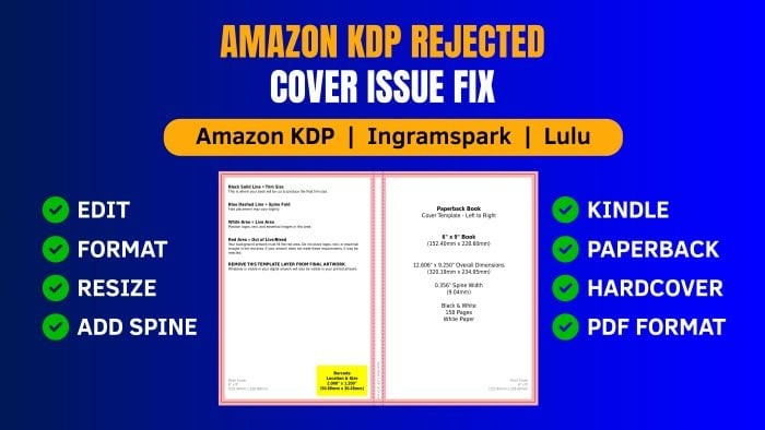 I will edit, resize and fix rejected book cover for amazon kdp/ Ingramspark/ Lulu
