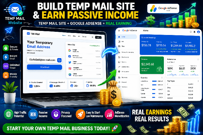 🚀 I will Create Temporary Email Website and Start Earning Online