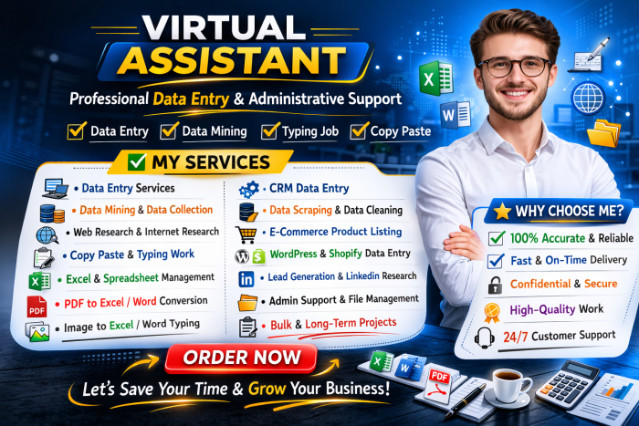 I Will Be Your Expert Virtual Assistant for Web Research, Data Entry & Product Research 1 Day
