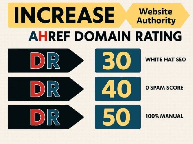 You will get increase dr 30 plus Ahrefs domain rating with SEO backlinks