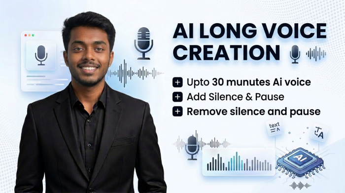 I will create AI long voice and add or remove silence/pause from your audio