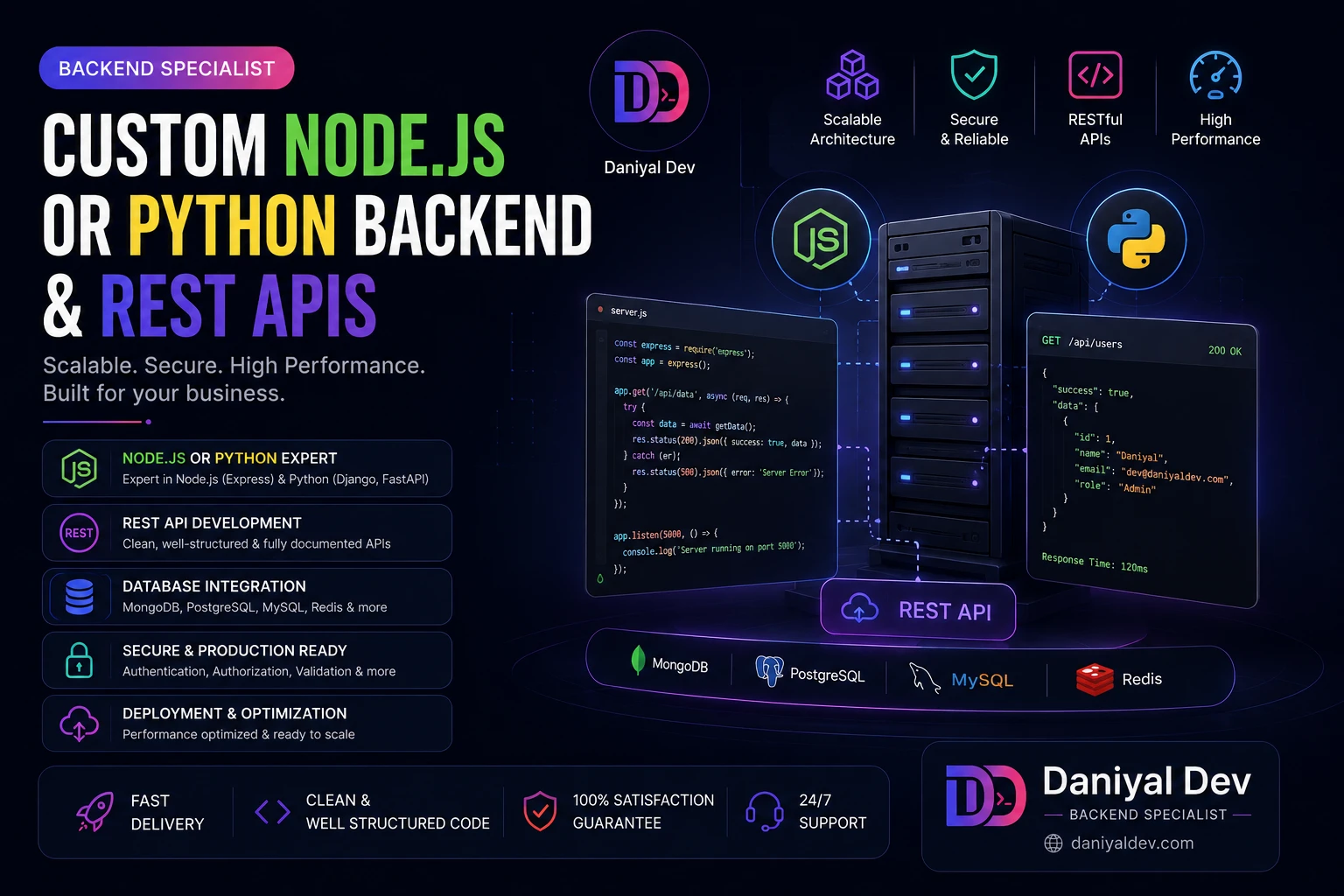 I will build a custom Node JS or Python backend server and REST APIs